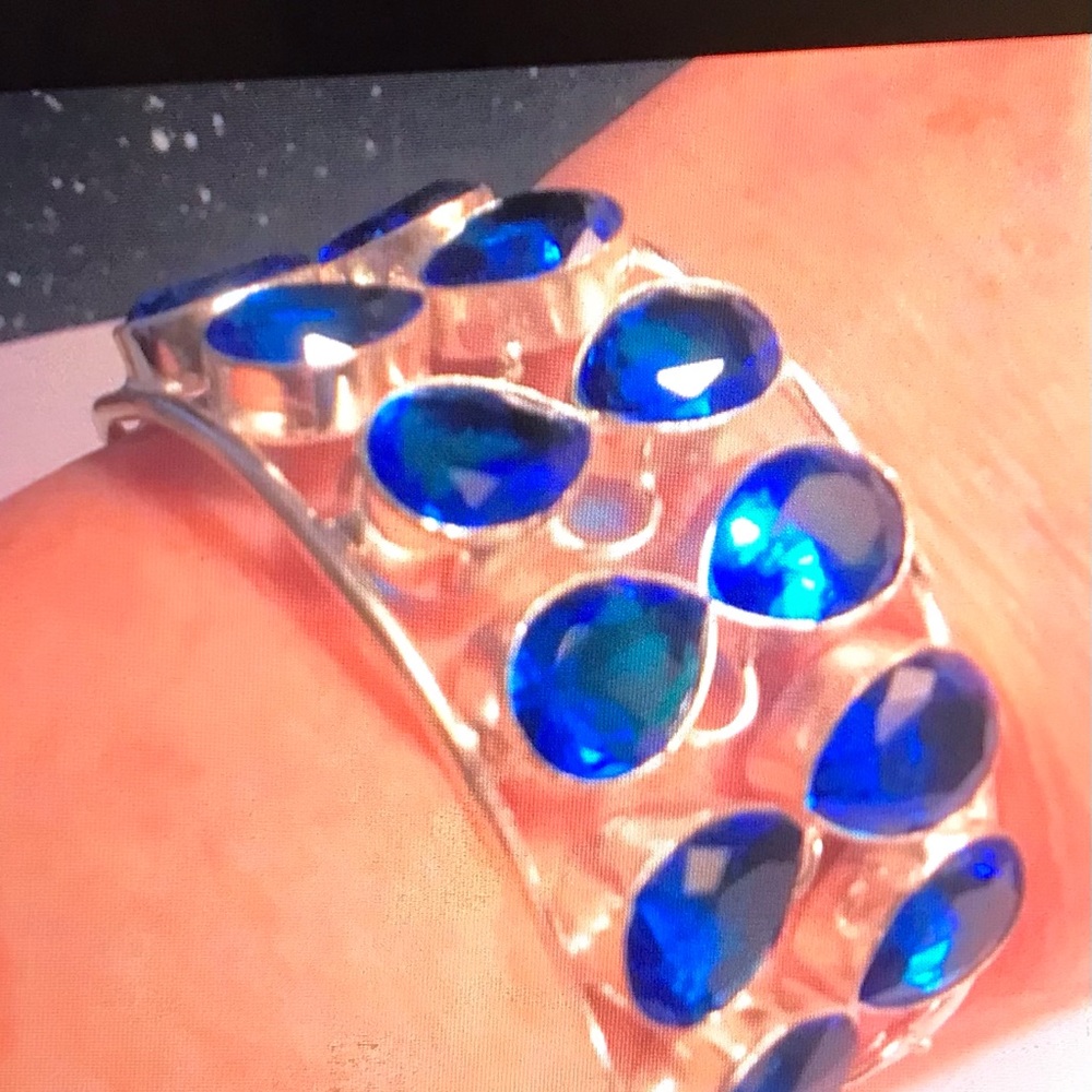 Stunning 925 Sterling Silver Blue Topaz Cuff Bracelet.